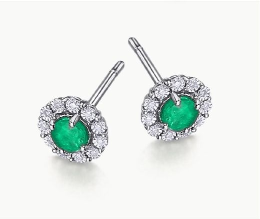 Pendientes oro blanco con brill. 0,05ct y esmeralda