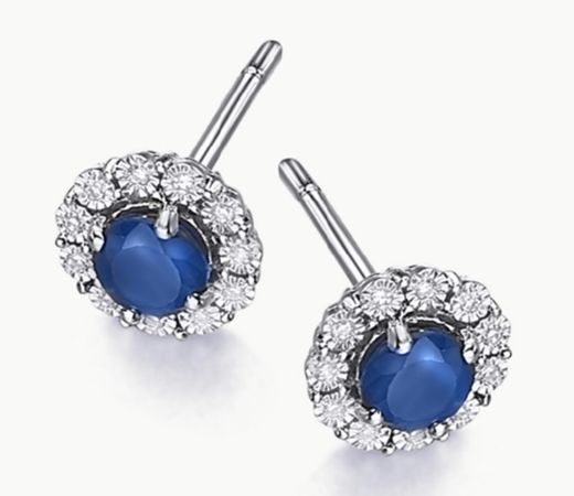 Pendientes oro blanco zafiros y diamantes 0,05ct