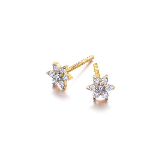 Pendientes oro flor con brillantes cierre presión