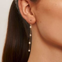 Pendientes oro largos Cadena con perlas cierre presión