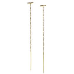 Pendientes oro largos con Cadena barra diamante