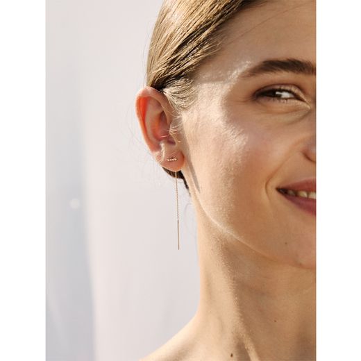 Pendientes oro largos con Cadena barra diamante