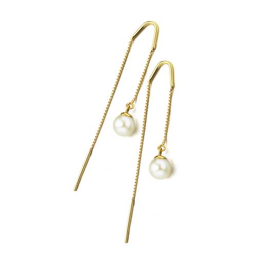 Pendientes oro largos con Cadena y perla