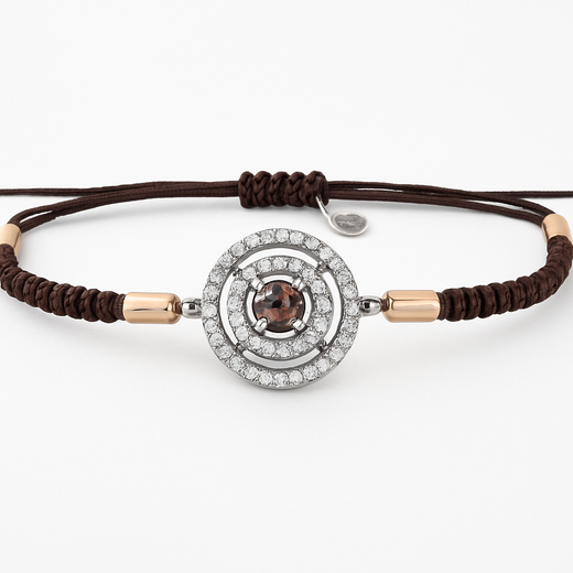 Pulsera de plata, circonitas y nylon
