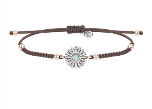 Pulsera de plata, simil opalo y nylon