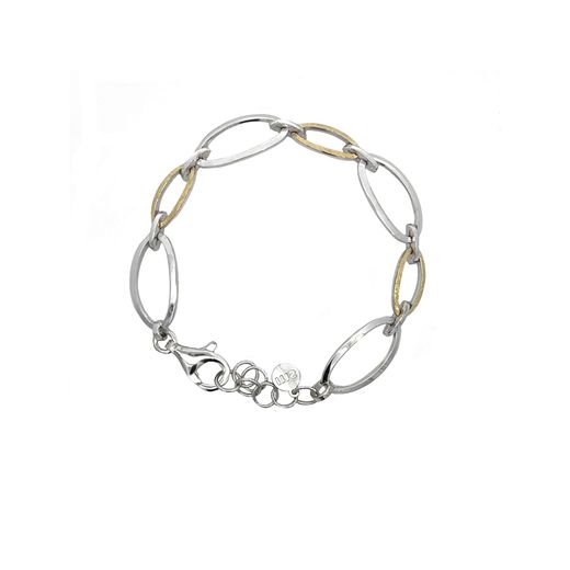 Pulsera fabricada en plata rodiada pulida y oro de 18k rallado