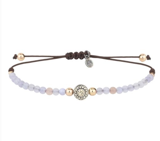 Pulsera plata, agata azul celeste y nailon