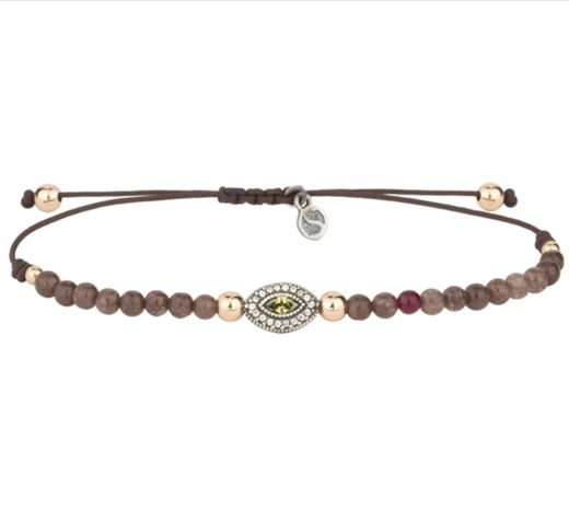 Pulsera plata, agata chocolate y nailon