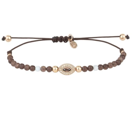 Pulsera plata con baño de oro rosa, agata chocolate, circonitas y nailon