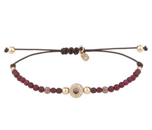 Pulsera plata con baño de oro rosa, agata granate y nailon
