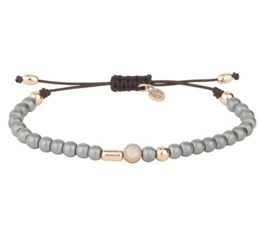Pulsera plata, cuarzo rosa, hematites y nailon