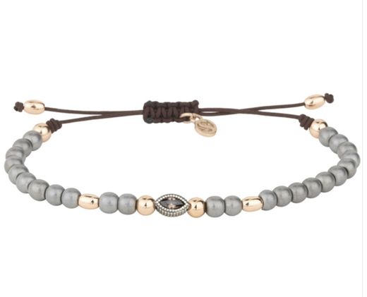 Pulsera plata, hematites y nailon